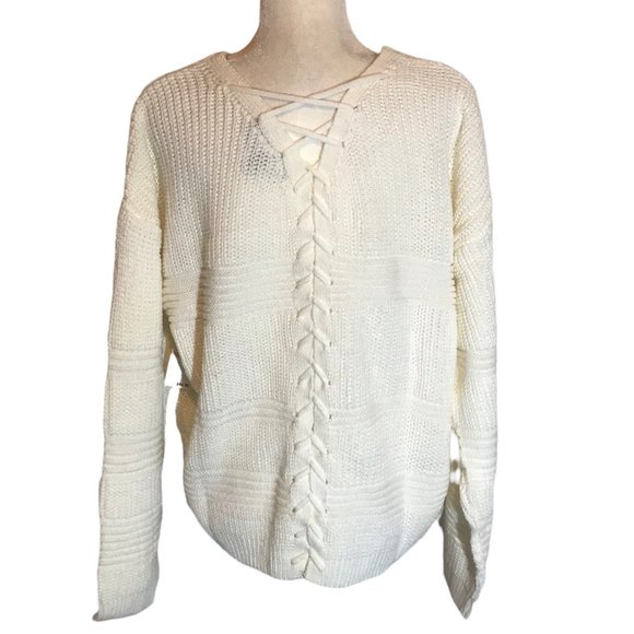 Derek Heart Lace Up Mix Stitch Sweater. New With Tickets. Size 2X - Picture 2 of 6